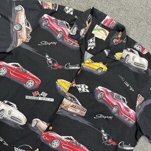 Paradise Found Chevrolet Corvette Hawaiian Shirt Mens XL Black Stingray Button
